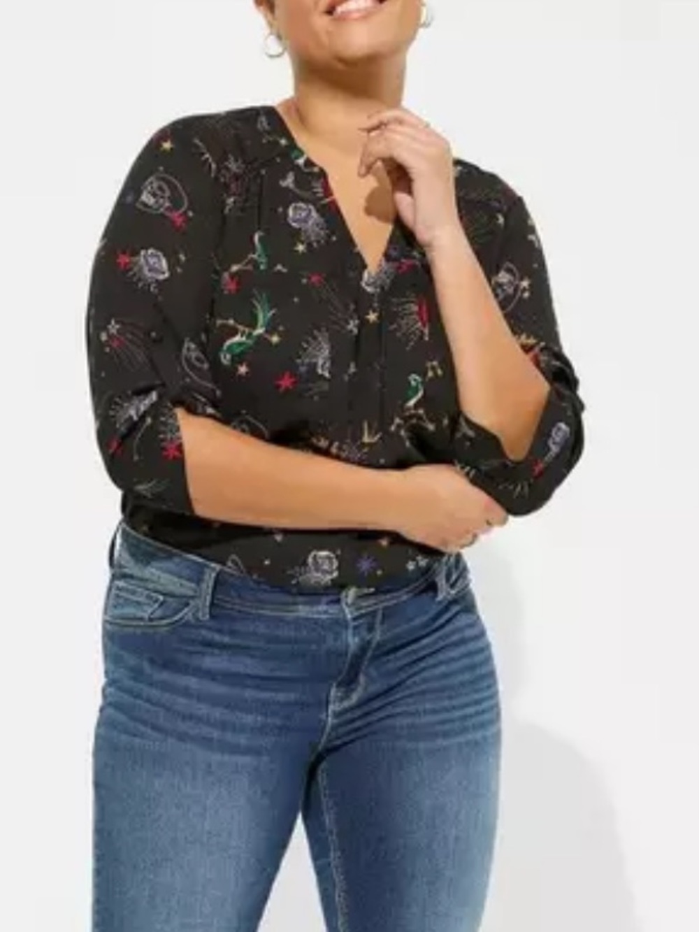 torrid Sz 1X Black Celestial & Heart Print Henley Blouse